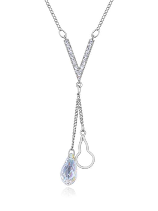 1 Simple Water Drop austrian Crystal V-shaped Pendant Alloy Necklace