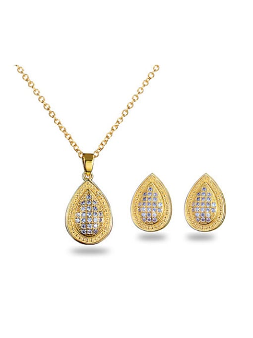 SANTIAGO Fashionable 18K Gold Water Drop Zircon Two Pieces Jewelry Set 0