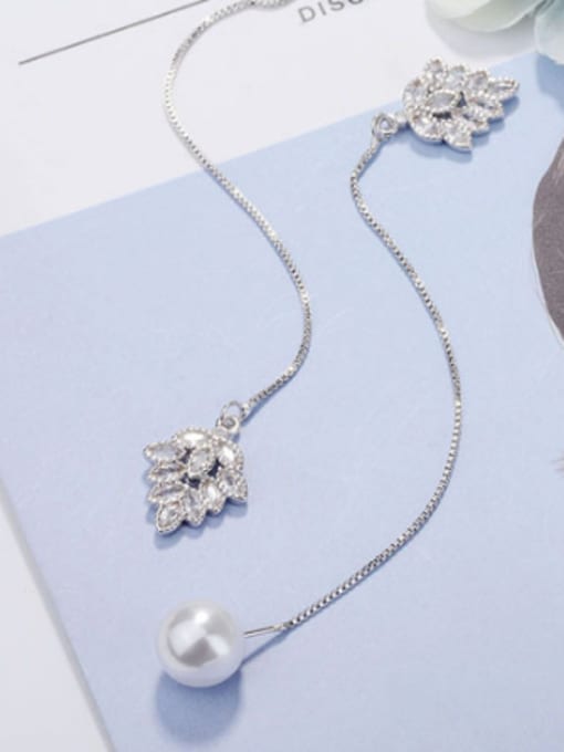AI Fei Er Fashion Imitation Pearl Zirconias Leaf Line Earrings 2