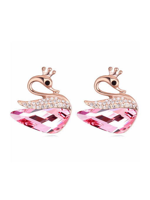 pink Exquisite austrian Crystals Swan Rose Gold Plated Stud Earrings