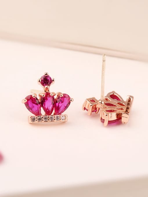 Qing Xing Ruby Crown 925 Sterling Silver Rose Gold Anti allergy stud Earring 2