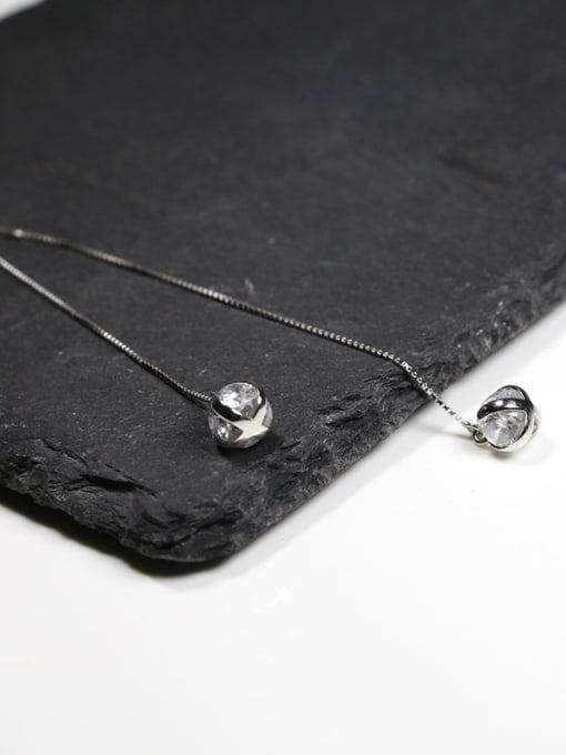 Peng Yuan Simple Shiny Cubic Zirconias Bead 925 Silver Line Earrings