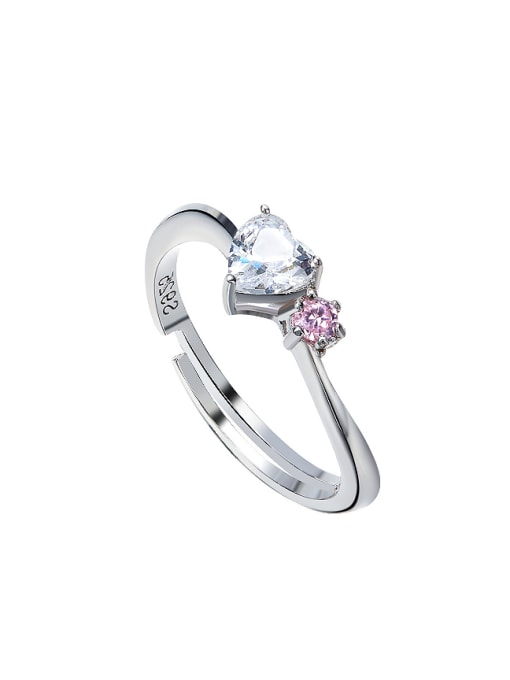 CEIDAI Simple Heart-shaped Zircon Platinum Plated Ring