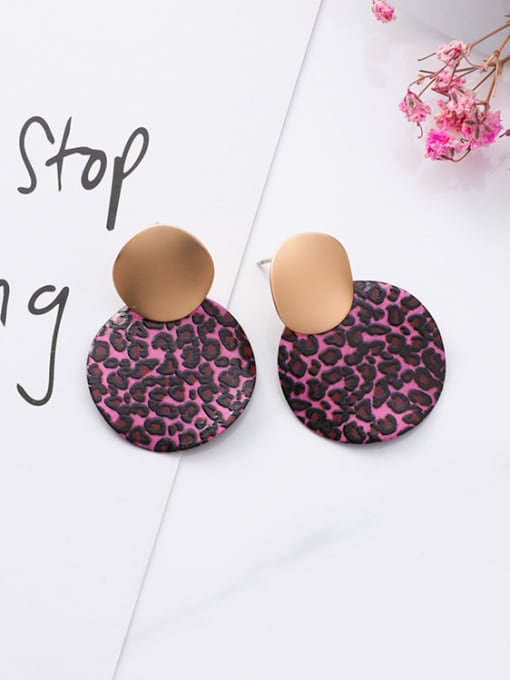 A Pink Alloy With Gold Plated Fashion Round Leopard  Stud Earrings