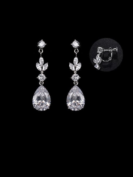 Platinum Ear clip Copper With Platinum Plated Delicate Water Drop Drop Earrings