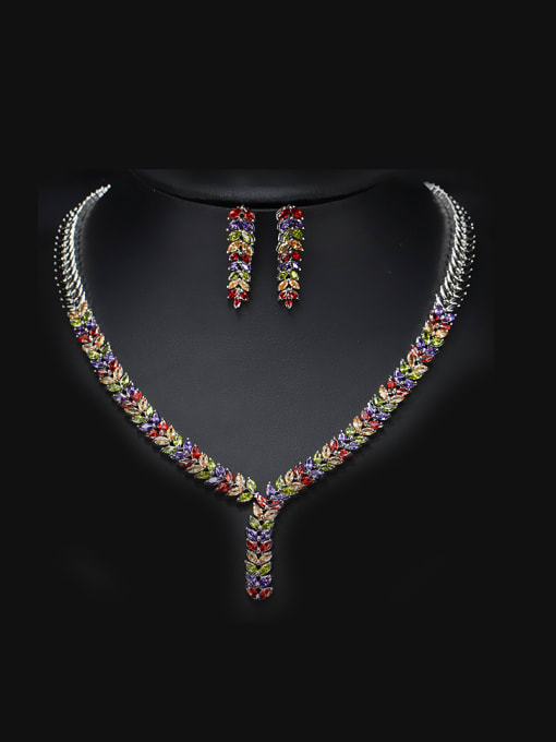 L.WIN Colorful Leaves-shape Zircon Jewelry Set 0