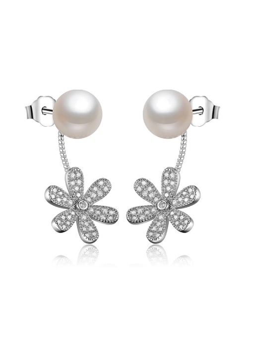 AI Fei Er Fashion Imitation Pearl Cubic Zirconias Flower Stud Earring 0