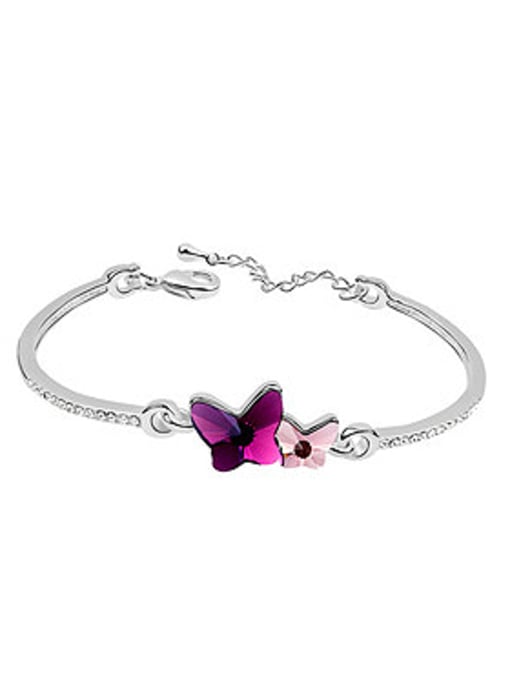 Purple Simple Double Butterfly austrian Crystals Alloy Bracelet