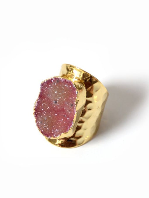 Red Personalized Natural Crystal Gold Plated Opening Ring