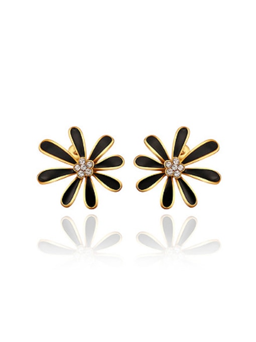 gold Black Fashion Zircon Flowery Stud Earrings
