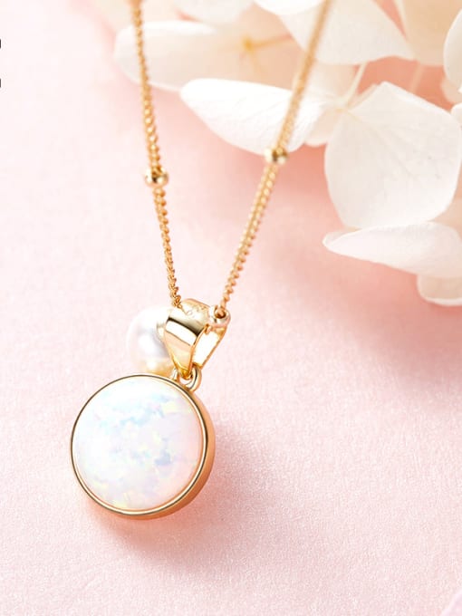 CEIDAI Fashion 925 Silver Round Opal Artificial Pearl Necklace 2