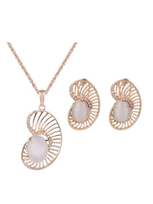 white 2018 Alloy Imitation-gold Plated Fashion Oval Artificial Stones Two Pieces Jewelry Set