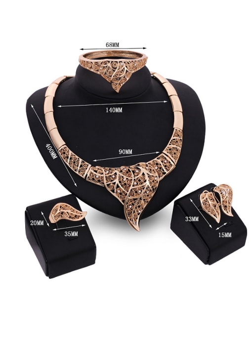 BESTIE Alloy Imitation-gold Plated Vintage style Hollow Leaves Four Pieces Jewelry Set 2