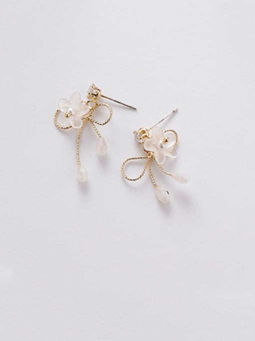 C white Alloy With Rose Gold Plated Cute Flower Bow  Stud Earrings