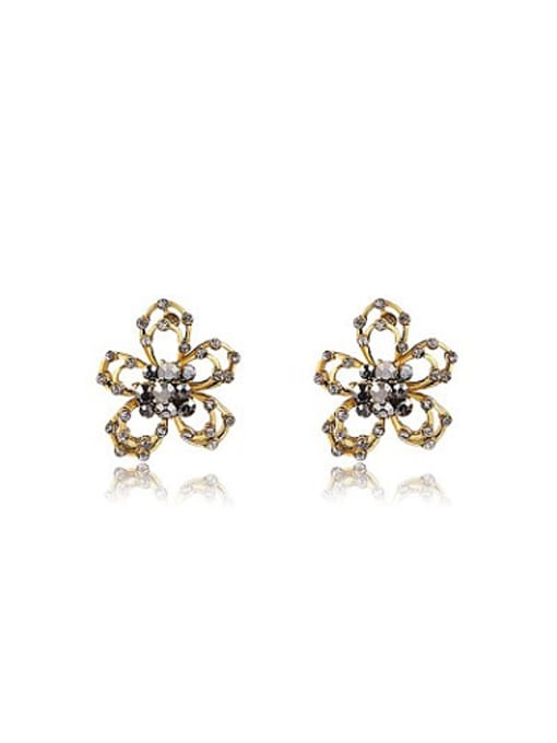 18K Gold Exquisite Hollow Flower Shaped Austria Crystal Stud Earrings