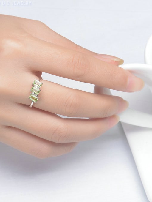 ZK Green Natural Rectangle Stones Silver Opening Ring 1