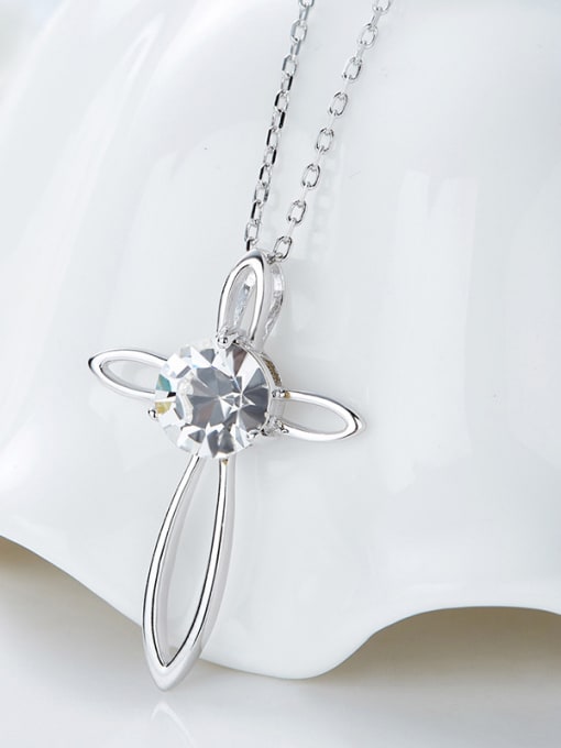 CEIDAI Simple Hollow Cross White austrian Crystal Pendant 925 Silver Necklace 2