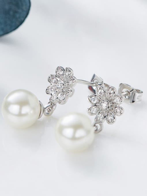 CEIDAI Fashion Artificial Pearl Zircon Flowery Stud Earrings 2