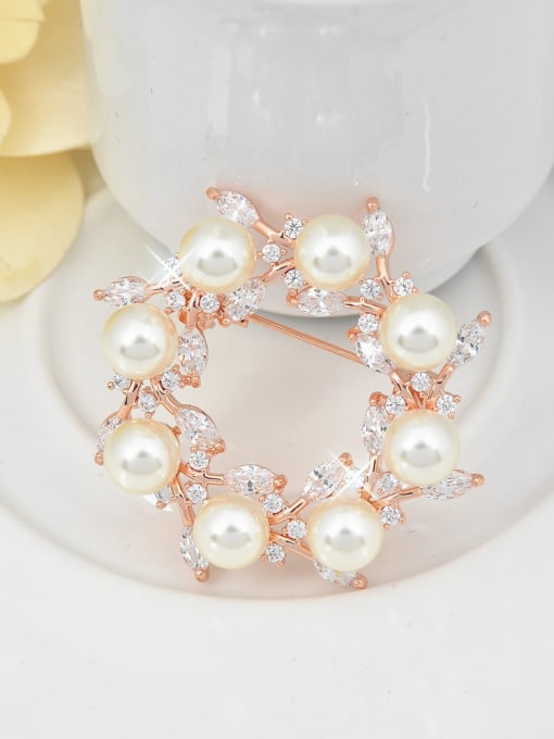Wei Jia Fashion Artificial Pearls Marquise Zirconias Copper Brooch 2