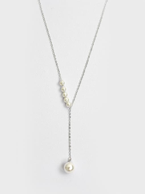 Platinum Simple Artificial Pearls 925 Silver Necklace