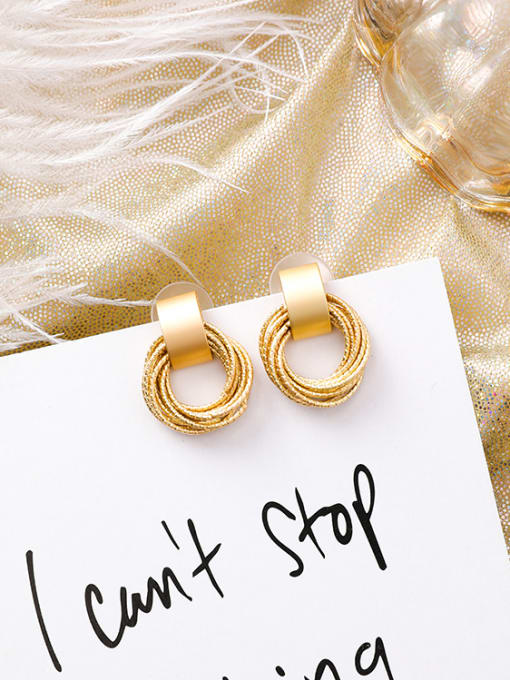 gold Alloy With Gold Plated Personality geometric Round Stud Earrings