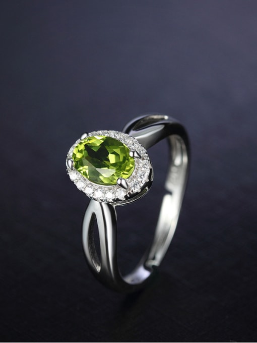 Green Platinum Oval Gemstone Zircon Engagement Ring