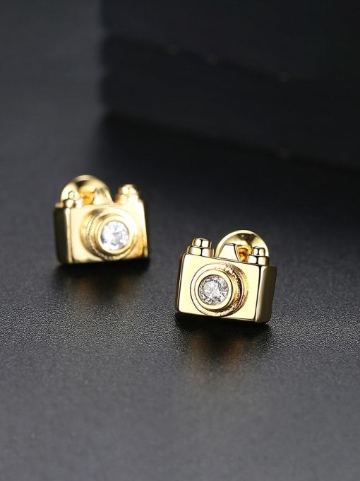 BLING SU Copper With 18k Gold Plated Personality camera Stud Earrings 0