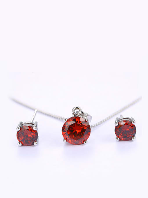 red Copper Alloy White Gold Plated Simple style Two Pieces Zircon Jewelry Set