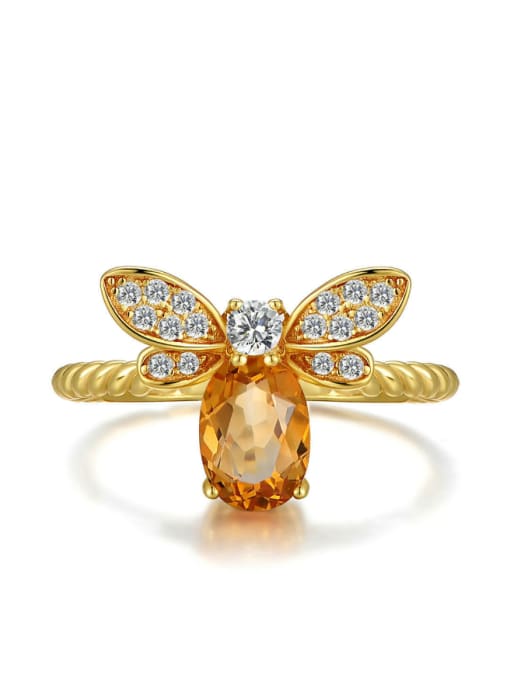 ZK Natural Yellow Crystal Small Honeybee Ring 0