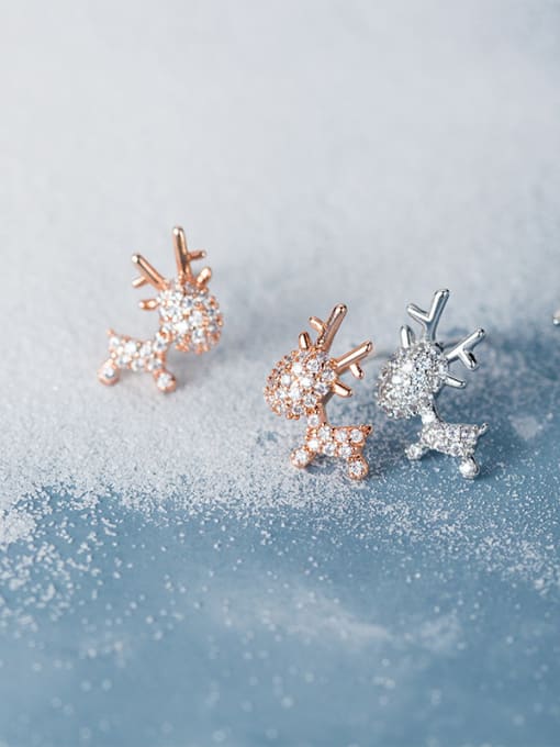 Rosh 925 Sterling Silver With Rose Gold Plated Cute Small Elk Stud Earrings