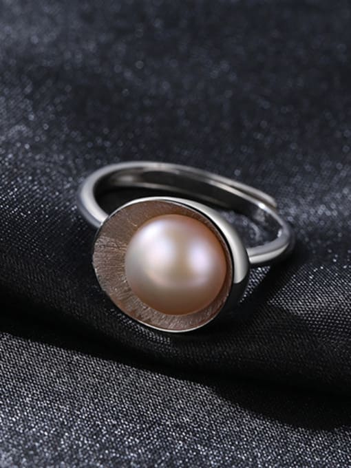 CCUI Sterling Silver 9-9.5mm natural pearl free size ring 0