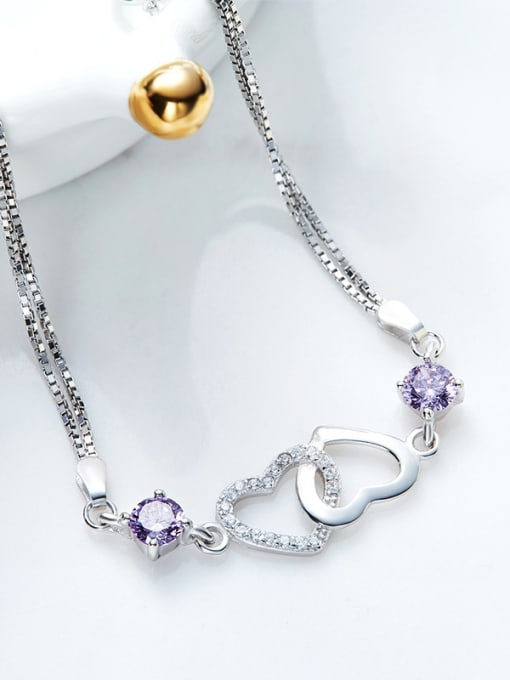 CEIDAI Fashion Hollow Heart Cubic Zirconias 925 Silver Bracelet 2