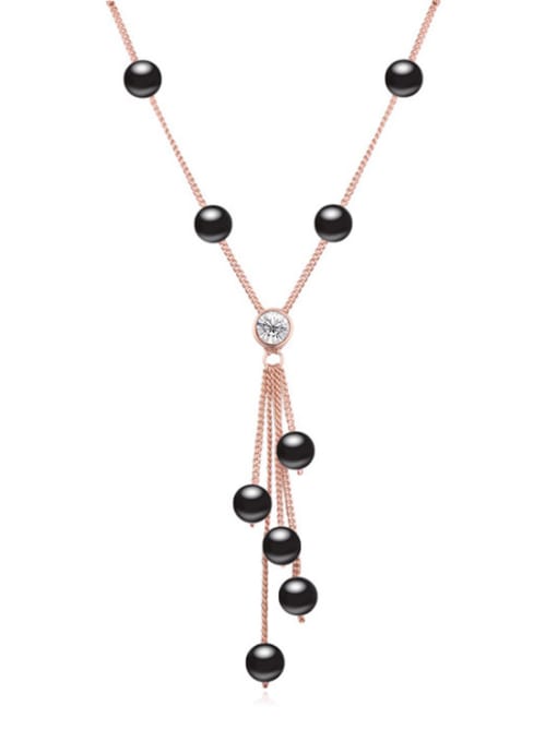 Rose Gold Black Fashion Imitation Pearls-accented Alloy Necklace