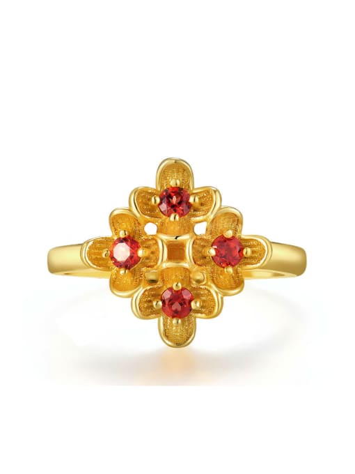 ZK Flower-shape Retro Style Gold Plated Silver Ring 0