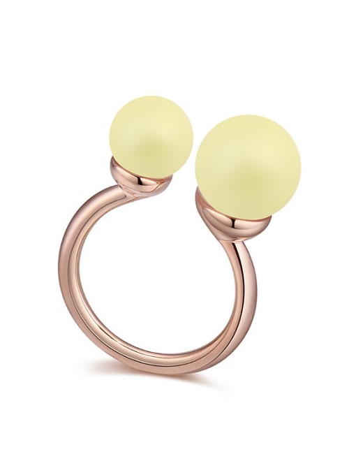 yellow Personalized Imitation Pearls Rose Gold Plated Opening Ring