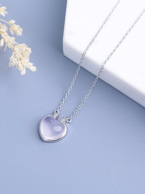 One Silver Lovely Heart Crystal Necklace
