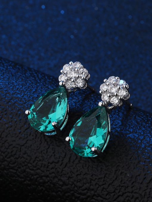Green Copper With Glass stone Classic Water Drop Stud Earrings