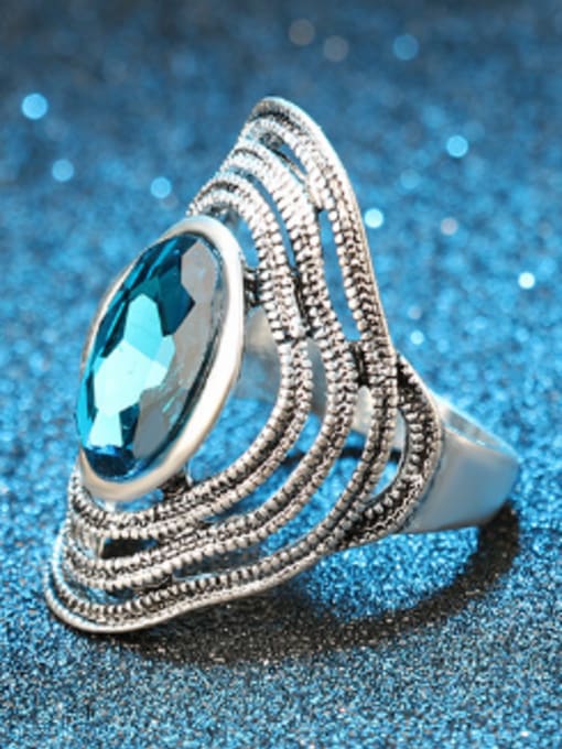 Gujin Retro style Oval Glass Silver Plated Ring 3