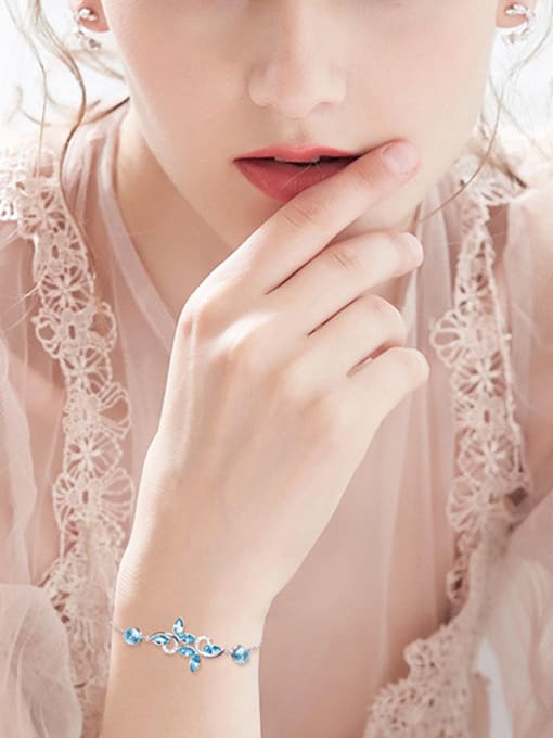 CEIDAI Fashion Little Leaves Blue austrian Crystals 925 Silver Bracelet 1