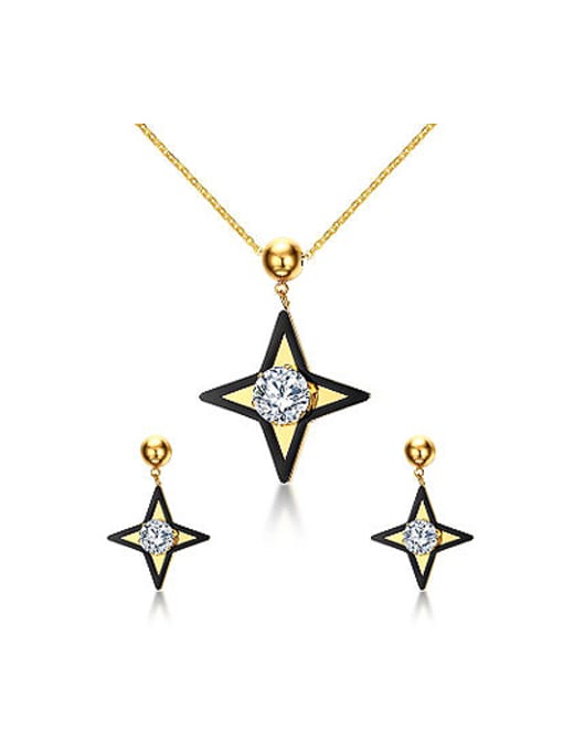 gold Fashionable Star Shaped Zircon Titanium Two Pieces Jewelry Set