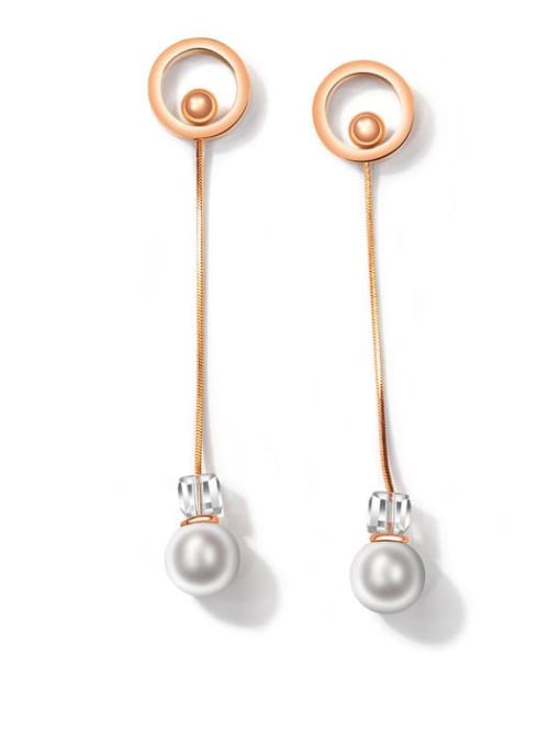 Open Sky Stainless Steel With Rose Gold Plated Simplistic Round tassels Stud Earrings 0