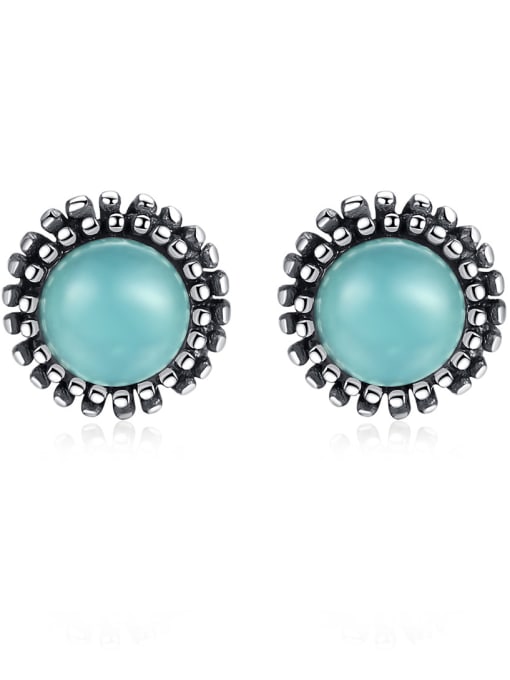 CCUI 925 Sterling Silver With Turquoise Vintage Round Stud Earrings 0