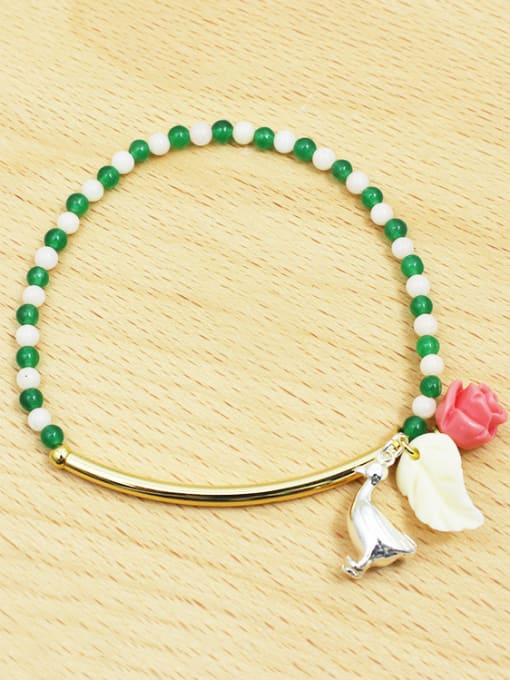 Lang Tony Fresh Flower Shaped Green Natural Stone Bracelet 1