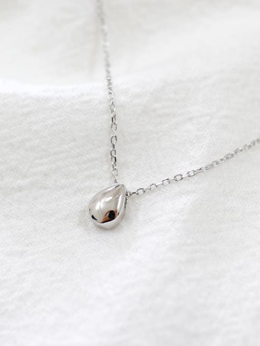 DAKA Simple Little Water Drop Pendant Smooth Silver Necklace 0