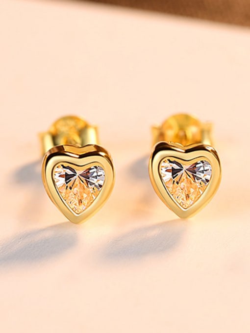 gold 925 Sterling Silver With Cubic Zirconia Cute Heart Stud Earrings