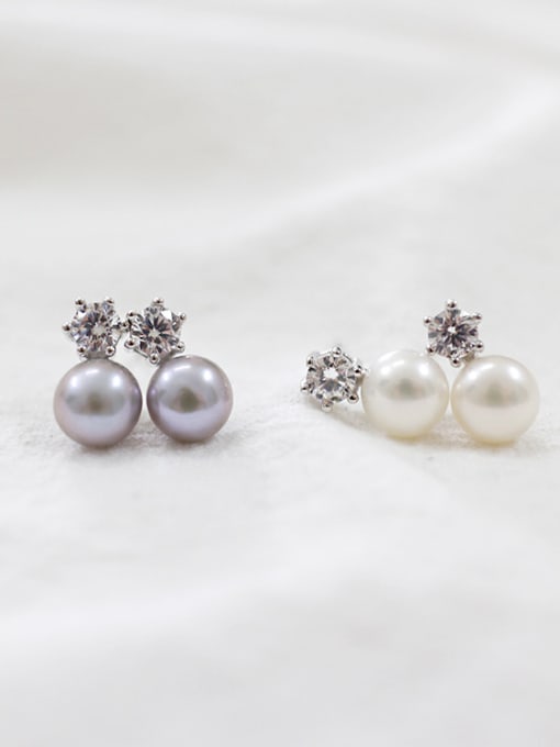DAKA Simple Freshwater Pearls Women Stud Earrings 2