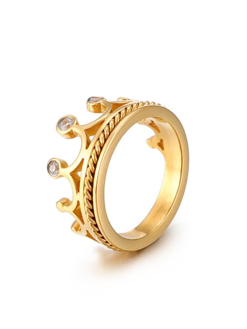 Golden Stainless Steel With Cubic Zirconia Trendy Crown Rings