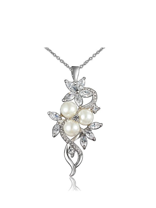 SANTIAGO Elegant Flower Shaped Artificial Pearl Wedding Necklace 0