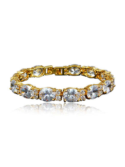 Gold Trendy 18K Gold Plated Geometric Shaped Zircon Bracelet