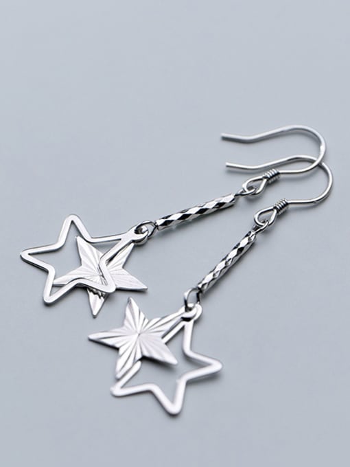 Rosh 925 Sterling Silver With Platinum Plated Simplistic Hollow Pentagram Hook Earrings 3
